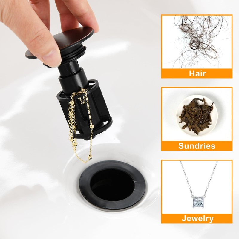 TIORIY Vessel Sink Drain Without Overflow, Plastic Bathroom Pop up