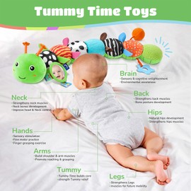 AWOTOY Baby Toys 6-12 Months Music Caterpillar Infant Toys Stuffed Animals 0-3-6 Months Tummy Time Teething Sensory Toys with Mirror Rattle&Pull String for Boys Girls Birthday Gifts|Grass Green,Leafy