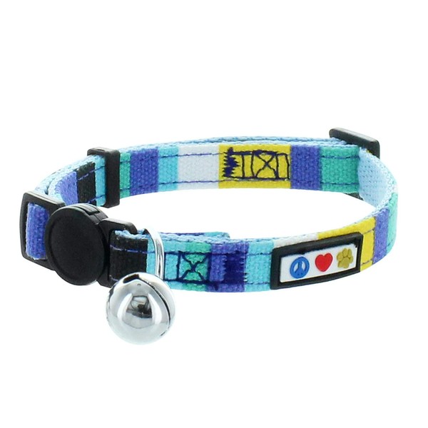 Pawtitas Pet Multicolor Cat Collar with Safety Buckle and Removable Bell Cat Collar Kitten Collar Blue/White/Yellow/Teal Cat Collar
