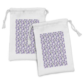 Ambesonne Botanical Fabric Pouch Set of 2, Burgeoning Bluebells Meadow Flowers Efflorescence Fresh Garden, Small Drawstring Bag for Toiletries Masks and Favors, 9" x 6", Lavender Yellow