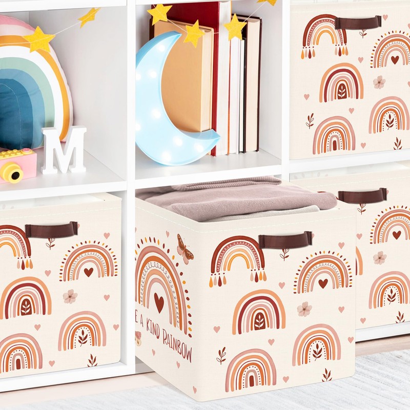 Clastyle 3 Pcs Boho Kid Storage Cube Organizer Set Rainbow