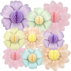 SUNBEAUTY 9 PCS 10 Inches Spring Summer Flowers Honeycomb Balls Decorations Pastel Paper Flower Decorations for Wedding Backdrop Bridal Shower Birthday Party Decorations