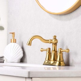 Duttao 2 Handle 4 Inch Center-Set Bathroom Sink Faucet with Pop-up Drain Brushed Gold Finish DF-2581-BG