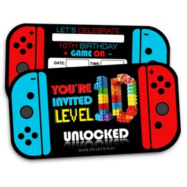 XIAOPNN Video Game 10th Birthday Party Invitation for Boys, 10 Years Old Kids Games Birthday Party Supplies, 30 Cards With 30 Envelopes
