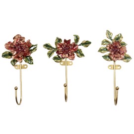 thewense Decorative Bird Wall Hooks, Floral Branch Design, Metal and Enamel, Set of 3, Gold (Red 3)