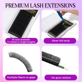 SAIGON LASH Eyelash Extensions, Mink Lash, Volume & Classic Lashes for Professionals, J/B/C/CC/D/L/M Curl, 4-15mm Length, Soft Korean PBT Fiber, 16 Rows Lash Tray (Black-D-0.05-10mm)