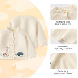 Fohuanky Baby Cotton Cardigan Toddler Embroidered Animal Mushroom Knit Jumper Spring Autumn Sweater Outwear for 6-24 Months (UK, Age, 18 Months, 24 Months, Animal)