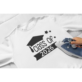 Class Of 2026 Decal, Graduation Iron On Decal, DIY Craft, Heat Transfer, Senior Tshirt Patch, Vinyl Applique for Shirt, Pick Size & Color, Iron-On Almost Anything in 5 Min. (Black Glitter)