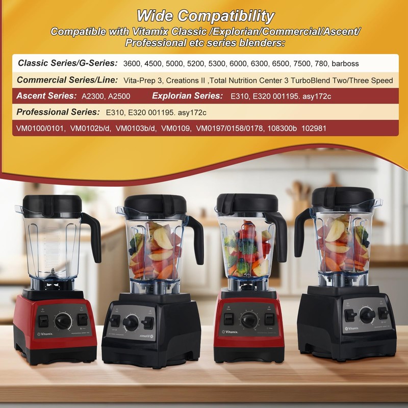 JUBAOPEN Upgraded For vitamix replacement pitcher 64oz Low-Profile, compatible with