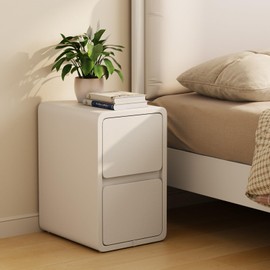 AQIMUELE Narrow Nightstand - Narrow Bedside Table with Drawers, Wood Small Nightstand with Leather Surface for Bedroom, White - 11.8" W