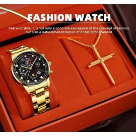 Unbranded Stainless Steel Luxury Quartz Wristwatch Calendar with necklace