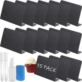 Pack of 19 Price Tags, BetterJonny Mini Chalkboard Table Top Signs Chalkboards with Blackboard Pens Wipe Clean Mini Board Small Boards for Writing on Buffet Signs Wedding Price Tags
