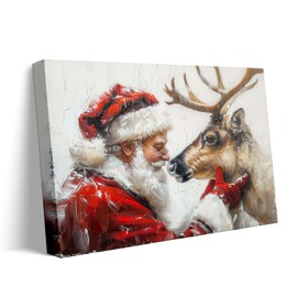 Christmas Canvas Wall Art Decor - Santa Claus and Reindeer in Festive Moment, Cozy Holiday Decor for Living Room, Seasonal Artwork for Christmas Spirit, 11X14 inch spreading festive cheer and love
