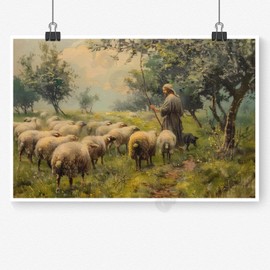 Vintage Jesus And Lamb Canvas Wall Art Jesus Running After Lost Lamb Picture Wall Art Canvas Print Christian Home Decor Jesus Inspirational Christian Church Wall Art 12X18 in Unframed