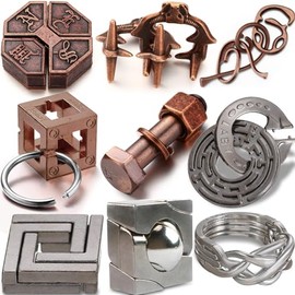 Wettarn 9 Pcs Metal Brain Teaser Puzzles 3D Steel Puzzle Set for Adults IQ Logic Challenge Disentanglement Unlock Interlocking Games Smart Logic Test 