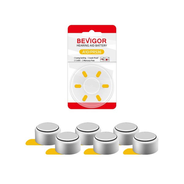 BEVIGOR Hearing Aid Batteries Size 13, Mercury Free (6 Count)