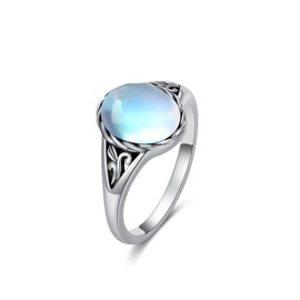 BETHZA Moonstone Vintage Ring for Women, 925 Sterling Silver Oval Cut Moonstone Boho Simple Jewelry for Birthday Mother's Day Christmas, 8, Sterling Silver, Onyx