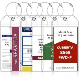 Timotech Paquete de 6 Etiquetas de Equipaje para Cruceros, Cruise Luggage Tag Impermeable con Cable de Acero Inoxidable, Portaequipaje Esencial para Carnival, Royal Caribbean, Celebrity