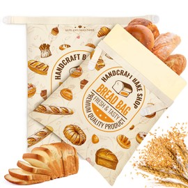 FWOAFTER Beeswax Bread Bags for Sourdough, 2 Pack Reusable Bread Bag With Zipper, Cotton Beeswax Bags to Keep Loaf Fresh