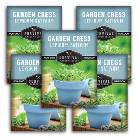 Survival Garden Seeds - Garden Cress Seed for Planting - 5 Packets with Instructions to Plant and Grow Peppergrass in Your Home Vegetable or Herb Garden - Non-GMO Heirloom Variety
