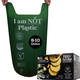 HOLY SCRAP! Large Slim Compostable Trash Bags - 8-10 Gallon, 30 Pack | Plastic-Free Tall Kitchen Garbage Bags & Liners with Easy-Tie Handles | Thick Bin Bag Liners for Green & Food Waste