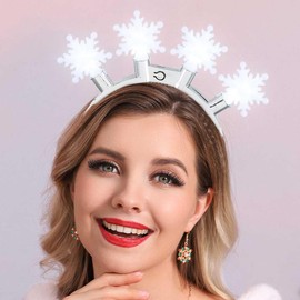 DRESBE Light Up Snowflake Headbands LED Christmas Headband Glow Xmas Hair Accessories for Women