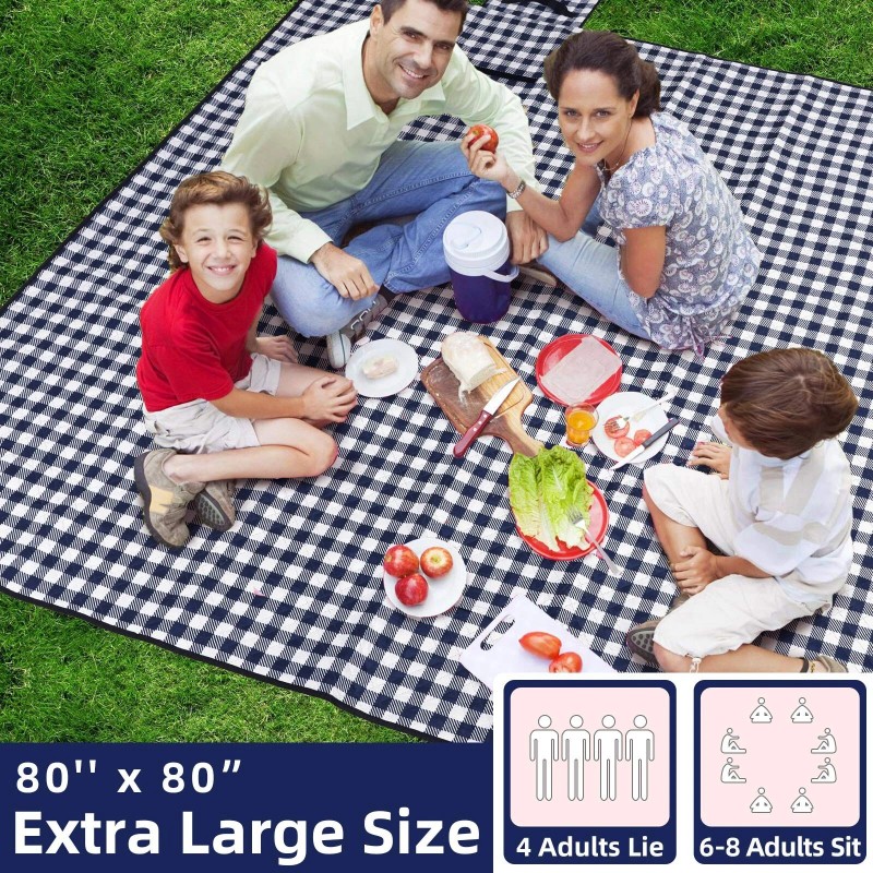 ZAZE Picnic Blankets Machine Washable, 80''x80'' Extra Large Waterproof Sandproof
