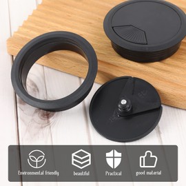 Cable Grommet Desk 80 mm, Pack of 2 Desk Cable Grommet Black Sockets Cover Plastic Cable Pass Table Cable Feed-Through Cable Management for Desk