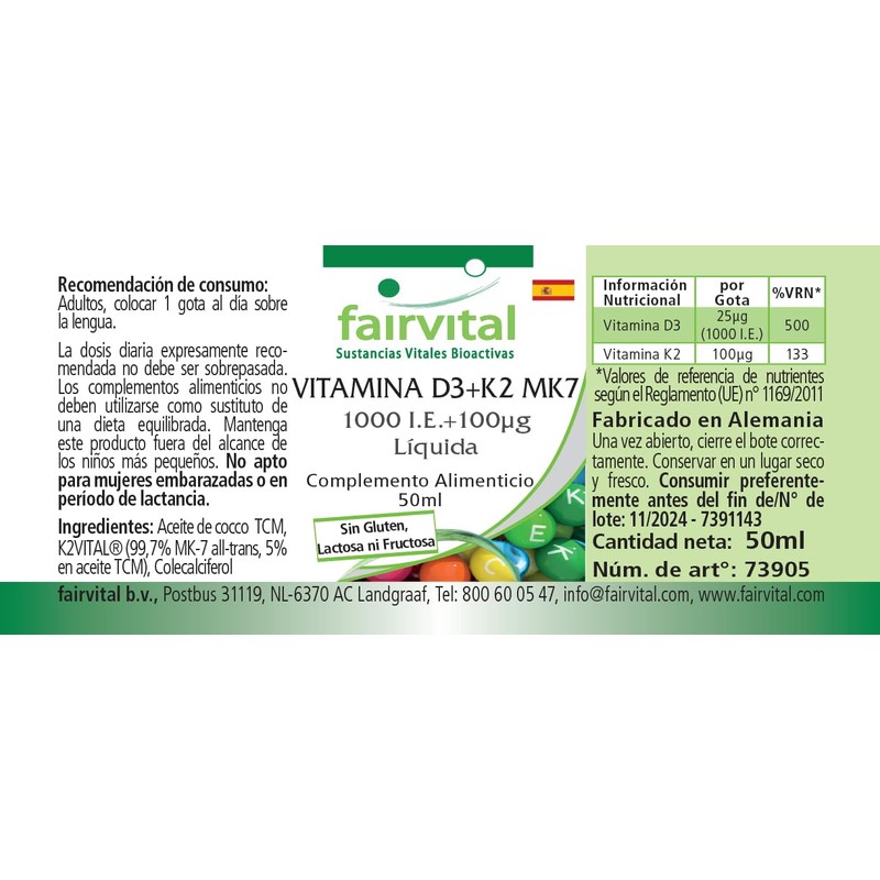 Fairvital Vitamin D3+K2 Drops - 50 ml - All-Trans MK7