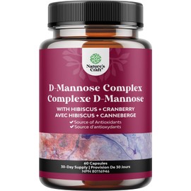 D Mannose with Cranberry Supplement - Potent D Mannose 1000mg Capsules for Kidney Defense Support & Cleanse and Urinary Tract Health for Women & Men - Bladder Health Supplement for Adults - 60 Count