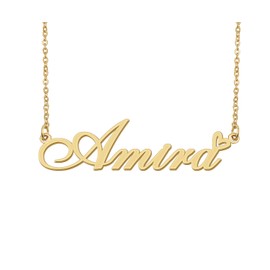 18k Gold Plated Amira Name Necklace Heart Charm Pendant Stainless Steel Graduation Jewelry for Womens Teens 16"