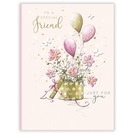 Friend Birthday Card - Female - for Her - Special Friend - Butterflies and Balloons - Artistic Floral Design - Made in the UK - Eco-Friendly