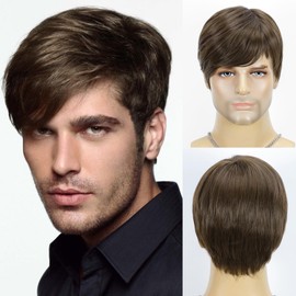 YYHR Mens Short Brown Wig Realistic Natural Male Side Part Wig Synthetic Heat Resistant Natural Halloween Cosplay Hair