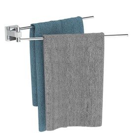 WZRUA Swivel Towel Rail, 180° Rotate Towel Rack Square Base,Stainless Steel Bathroon Kitchen Wall Mounted Towel Rack Holder with 2 Swivel Bars（Chrome）