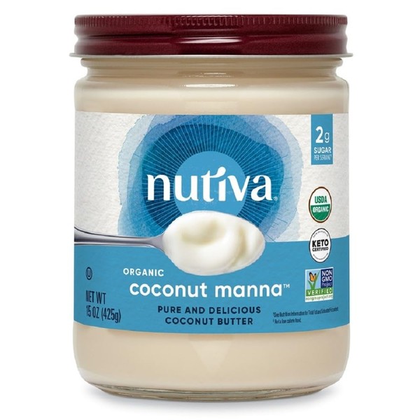 Nutiva Organic Coconut Manna Puréed Coconut Butter, 15 Oz, USDA Organic, Non-GMO, Vegan, Gluten-Free & Keto, Creamy Spread for Smoothies, Oatmeal, Curries & Coconut Milk