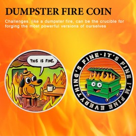 CHURYUML Dumpster Fire Challenge Coin Hilarious This is Fine Novelty Medallion for Staff Appreciation Gifts Funny Office Gifts Going Away Gift for Coworker Humorous Dumpster Fire Desk Accessories