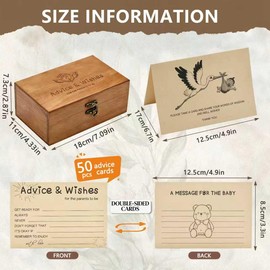 Natural Wooden Baby Shower Keepsake Box with 50 Pcs Advice & Wishes Kraft Cards - Elegant Guest Book Alternative – Rustic Time Capsule Memories Box for New Parents, Mom & Dad to Be Gifts (Set)