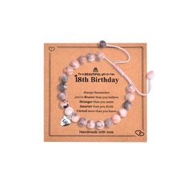 Birthday Gifts for 18 Year Old Girls, Girls Pink Zebra Bracelet Adjustable with Heart Number Charms for 18th Girls Gifts, Special Present for Age 18 for Daughter Granddaughter Sister (Gift Box Given)