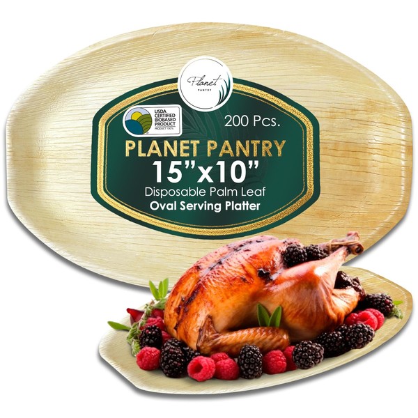 Planet Pantry Disposable Palm leaf Oval Serving Tray Wooden Bamboo-Like