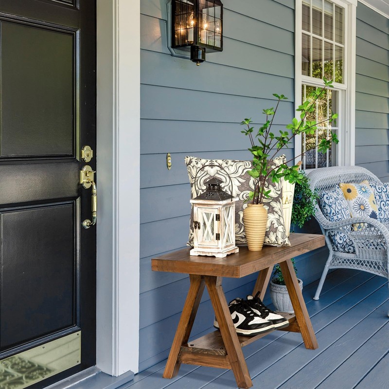 Wnutrees Farmhouse Wood Bench, Rustic Indoor Storage Bench for Entryway,