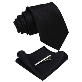 RBOCOTT Black Wool Tie Cashmere Cotton Nacktie and Pocket Square with Tie Clip Sets for Men