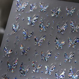 Aurora Butterfly Nail Stickers 5D Embossed Butterfly Nails Art Sticker Spring Summer Nail Decals Cute Shiny Butterflies Nail Sticker for Women Manicure Decoration