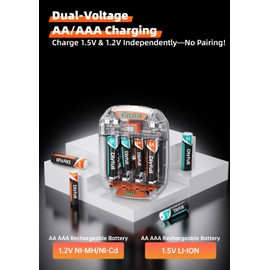 DLYPOW AA AAA Battery Charger, 1.5V li ion & 1.2V NiMH/NiCD Battery Charger aa AAA, 500mA Type-C Fast Charging with Temp Monitoring, Independent Slot for 1.5V 1.2V Rechargeable AA AAA Batteries