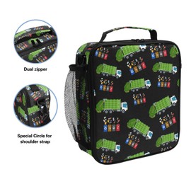 Garbage Truck Trash Recycling Lunch Box Insulated Lunch Bag Prep Kids Cooler Tote Freezable Shoulder Strap Waterproof Picnic Meal for School Office