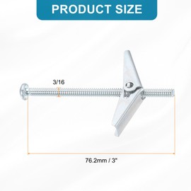 sourcing map 3/16 x 3 Male Thread Spring Loaded Hollow Wall Round Head Toggle Bolt 45pcs