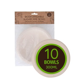 White Magic Eco Basics Biodegradable Sugar Cane Bowl, 300 ml Capacity, 10 Pieces