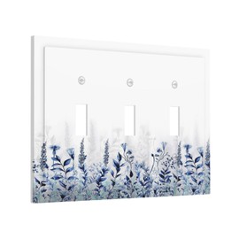 Wpshijia Decorative Light Switch Cover Plate Rustic Blue Plants Wildflowers Boho Leaves Unique 2 Gang Wall Plate Cover Double Toggle Switch Plate Covers Electric Dual Device Electrical Faceplate