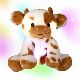 unsnurnoch 7.9" Light-Up Plush Cow Toy, Soft Brown & White Glowing Cow Stuffed Animal, Night Companion for Kids, Cute Bedroom Decor, Birthday for Boys Girls Friends