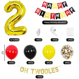 Cartoon Mouse 2nd Birthday Party Supplies- Oh Twodles Theme Party Decorations Includes Happy Birthday Banner, Latex Balloons for Boy Girls Kids Mouse Theme Birthday Decorations