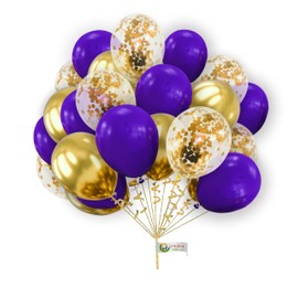 Round Balloons - 30 Pack, 10 Inch Purple & Gold Confetti Balloons for Birthday, Kids Parties and Festivals